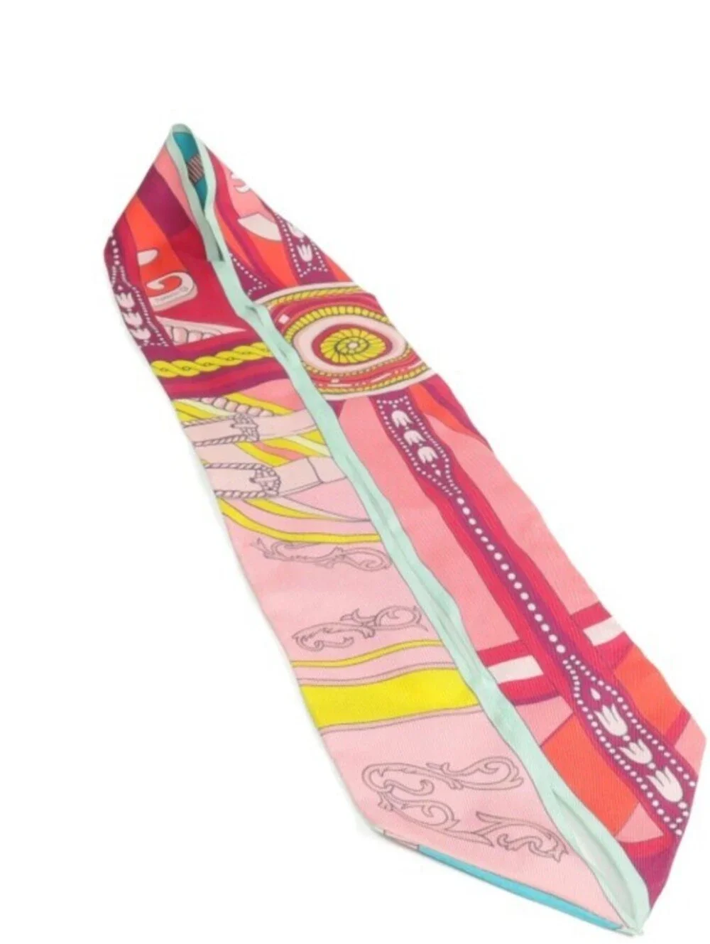 Hermès Multicolor Silk Twilly Scarf Aqua Pink Red with Box | 86 cm